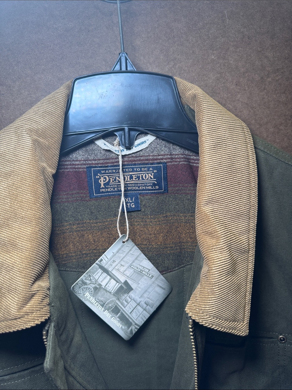 Pendleton Olive Canvas Field Jacket with Tan Corduroy Collar - Picture 6 of 7